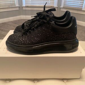 Alexander McQueen Black Glitter Platform Sneakers